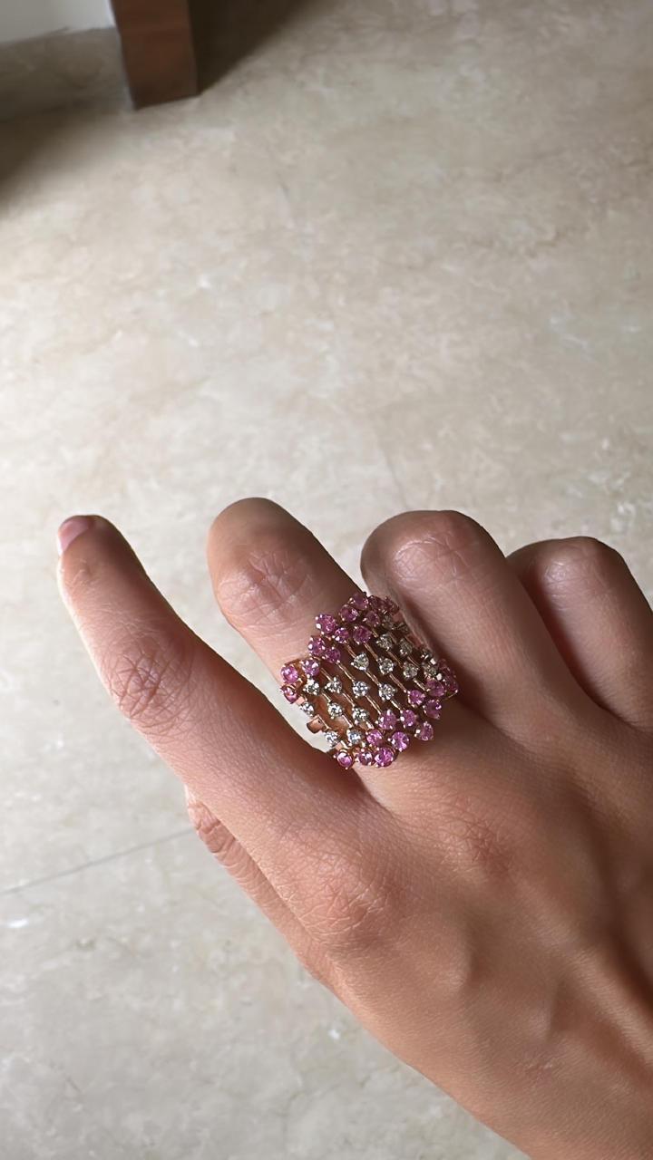 Pink Sapphire & Diamond Cocktail Ring