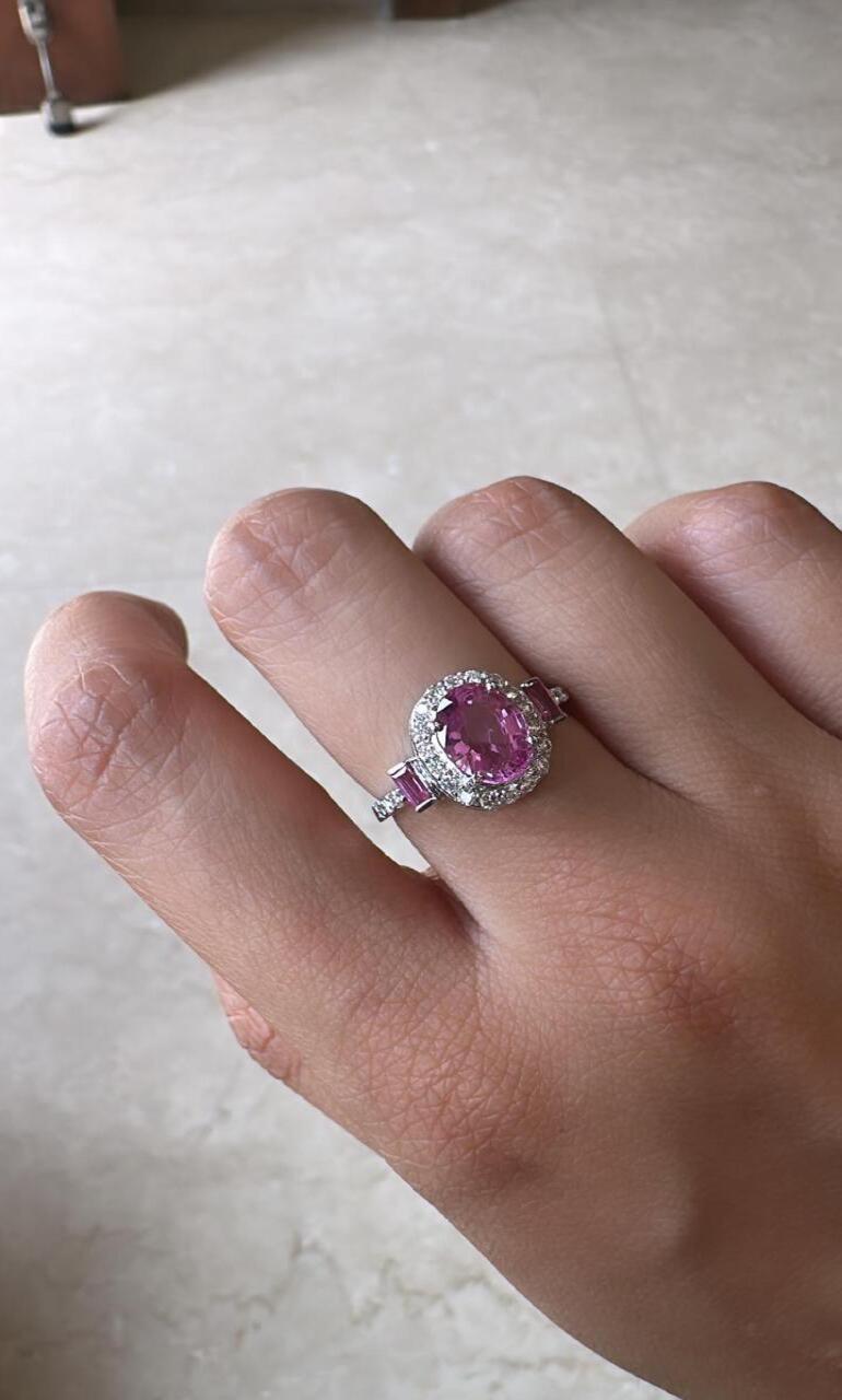 2.32 carats, Ceylon Pink Sapphires & Diamonds Engagement Ring