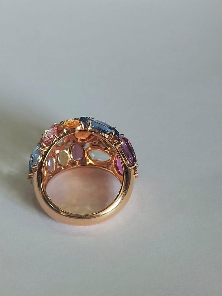 18K Yellow Gold, 10.16 carats Multi Sapphires & Diamond Cocktail Ring