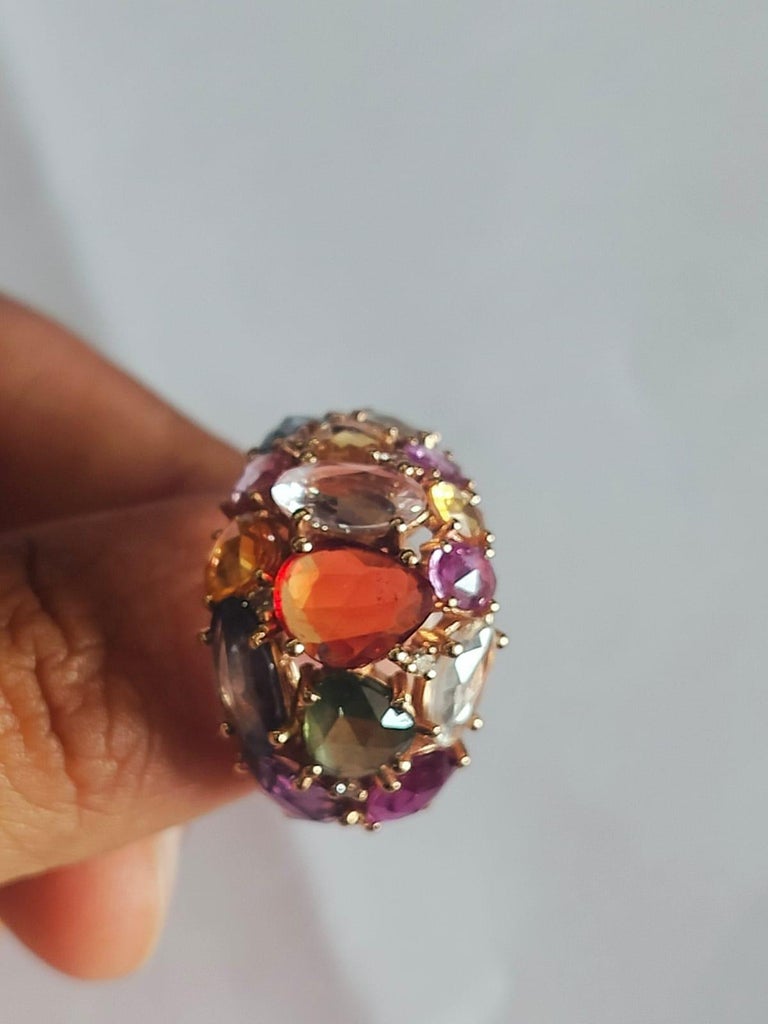 18K Yellow Gold, 10.16 carats Multi Sapphires & Diamond Cocktail Ring