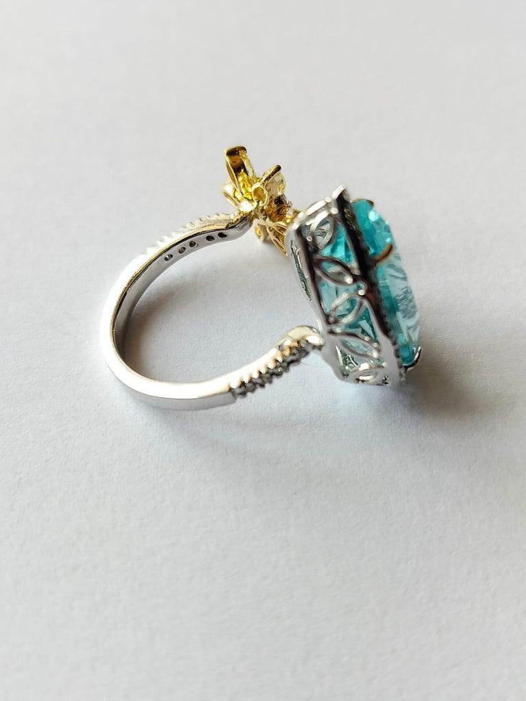 18K White Gold, 9.03 carats Aquamarine & Yellow Diamonds Engagement Ring