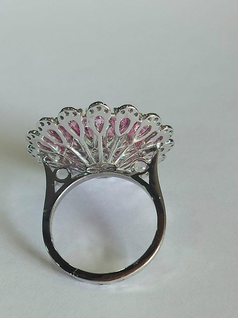 Set in 18K White Gold, 5.82 carats, Pink Sapphires & Diamonds Cocktail Ring