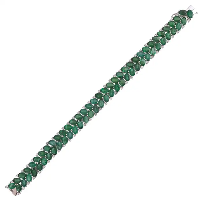 Platinum 950, 28.81 carats, Zambian Emeralds & Diamonds Link Bracelet