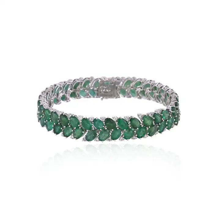 Platinum 950, 28.81 carats, Zambian Emeralds & Diamonds Link Bracelet