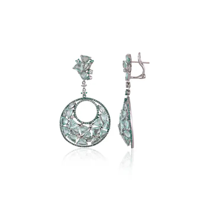 14.15 Ct. Paraiba Tourmaline & Diamonds Chandelier Earrings - 18k White Gold Handmade Dangle Earrings