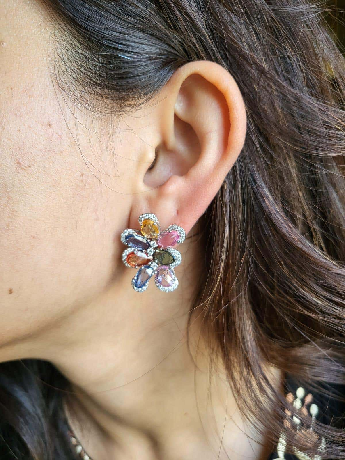Multi Sapphire diamond earrings