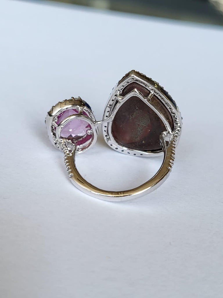 7.19 Carats, Australian Doublet Opal, Pink Sapphire & Diamonds Cocktail Ring