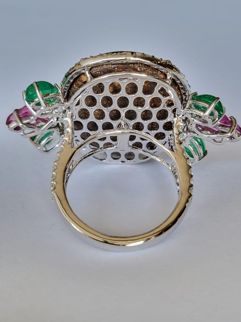 13.67 Carats Doublet Opal, Natural Emerald, Tourmaline & Diamonds Cocktail Ring