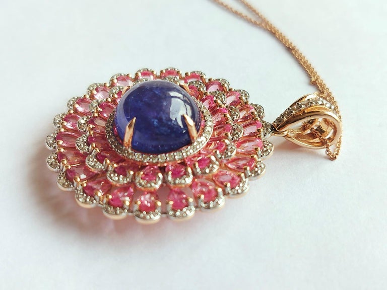13.10 carat Tanzanite, Pink Sapphire & Diamond Pendant Necklace