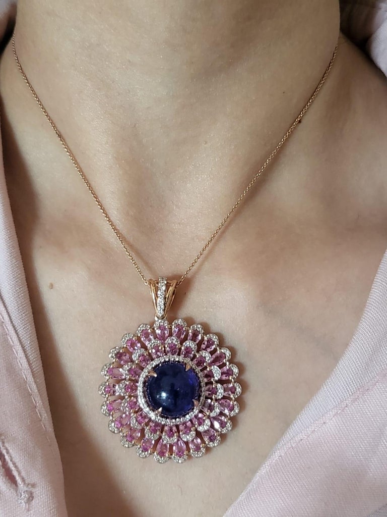 13.10 carat Tanzanite, Pink Sapphire & Diamond Pendant Necklace