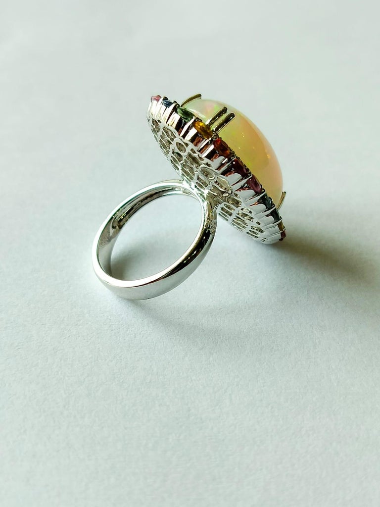 14.70 Carat Opal, Multi Sapphires & Diamonds Cocktail Ring