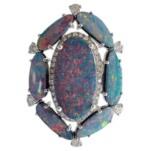 Australian Doublet Opal & Diamonds Cocktail Ring