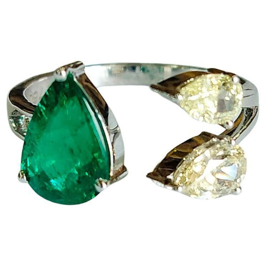 1.46 carats, natural Zambian Emerald & Diamond Engagement Ring