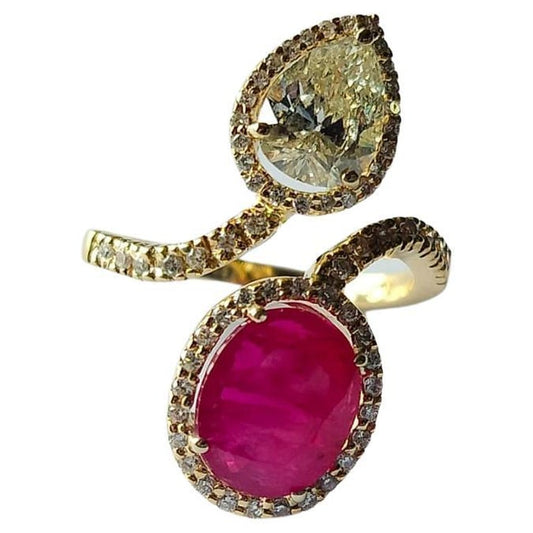 2.76 carats, natural Mozambique Ruby & Diamonds Engagement Ring