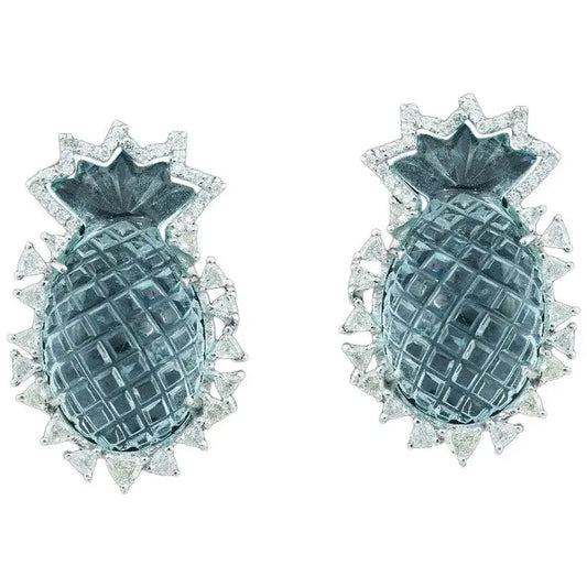 Aquamarine and Diamond Earrings Studs