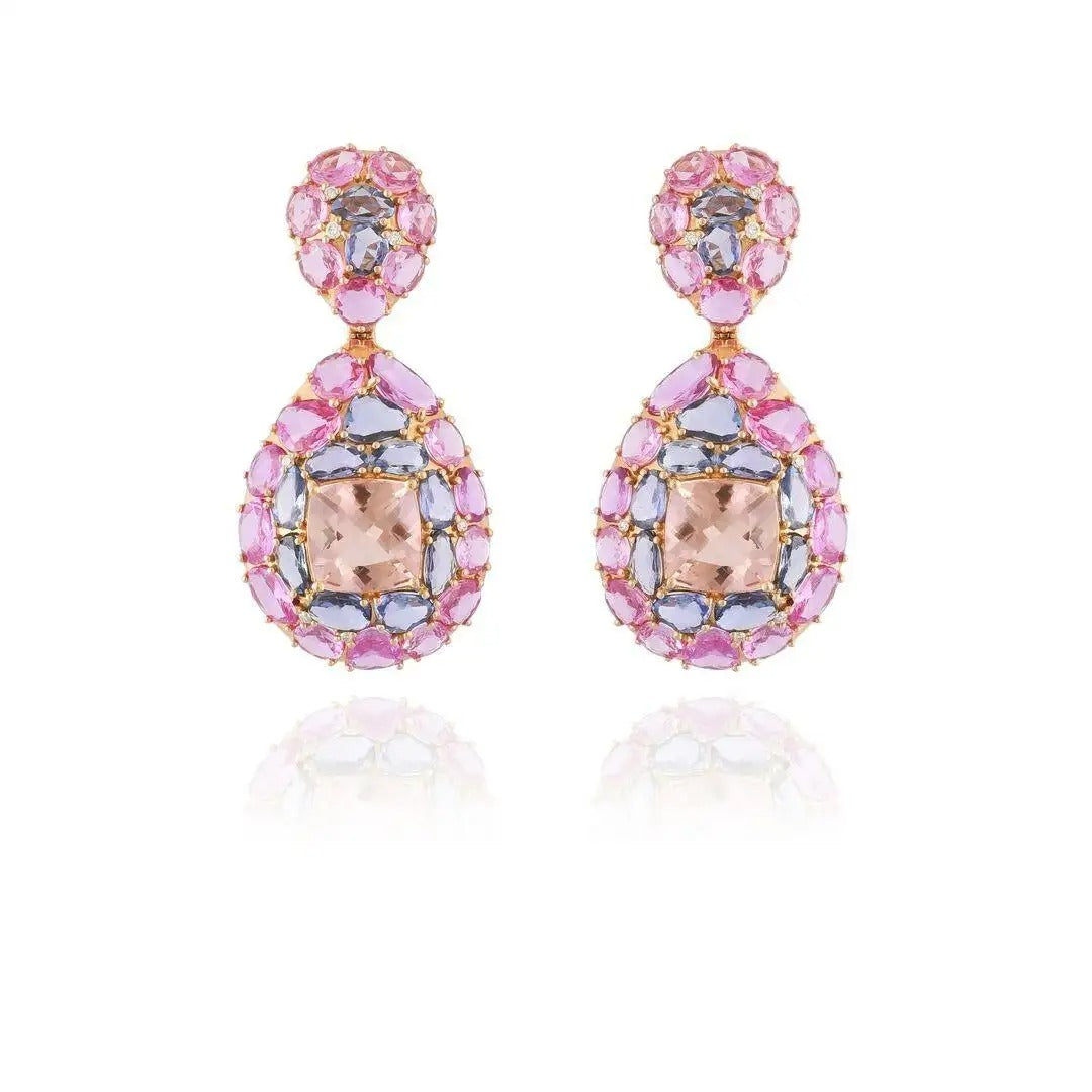  Morganite Pink & Blue Sapphire earrings