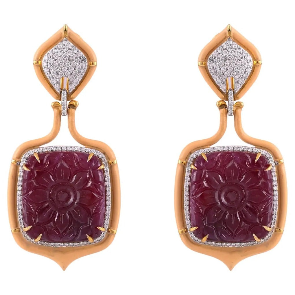 Ruby Carved Enamel Earrings