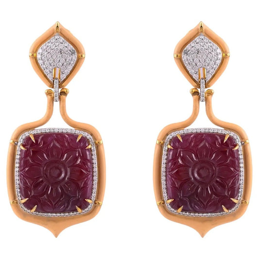 Ruby Carved Enamel Earrings