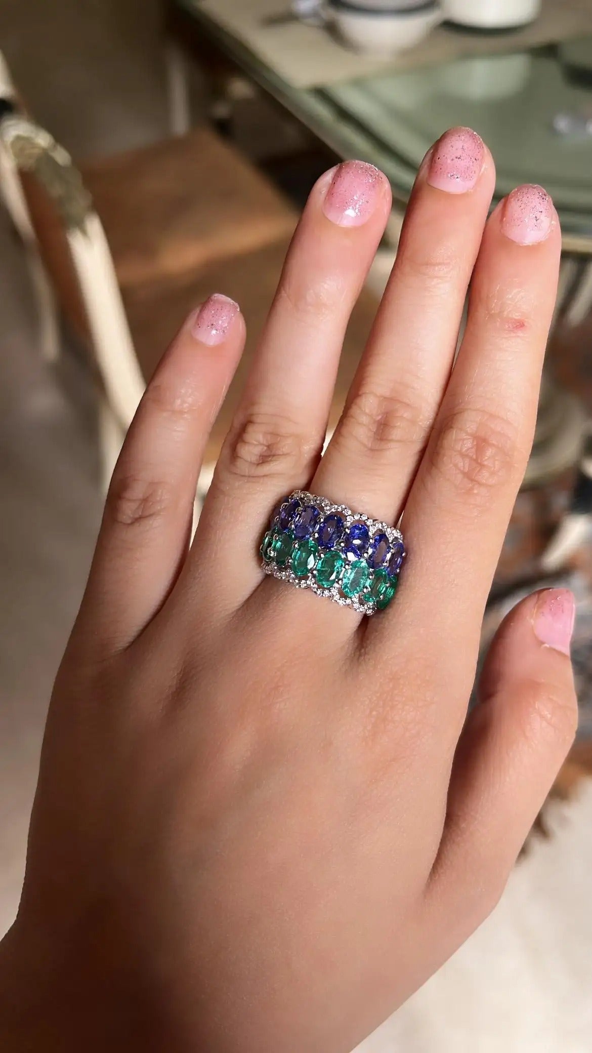 blue tanzanite emerald ring